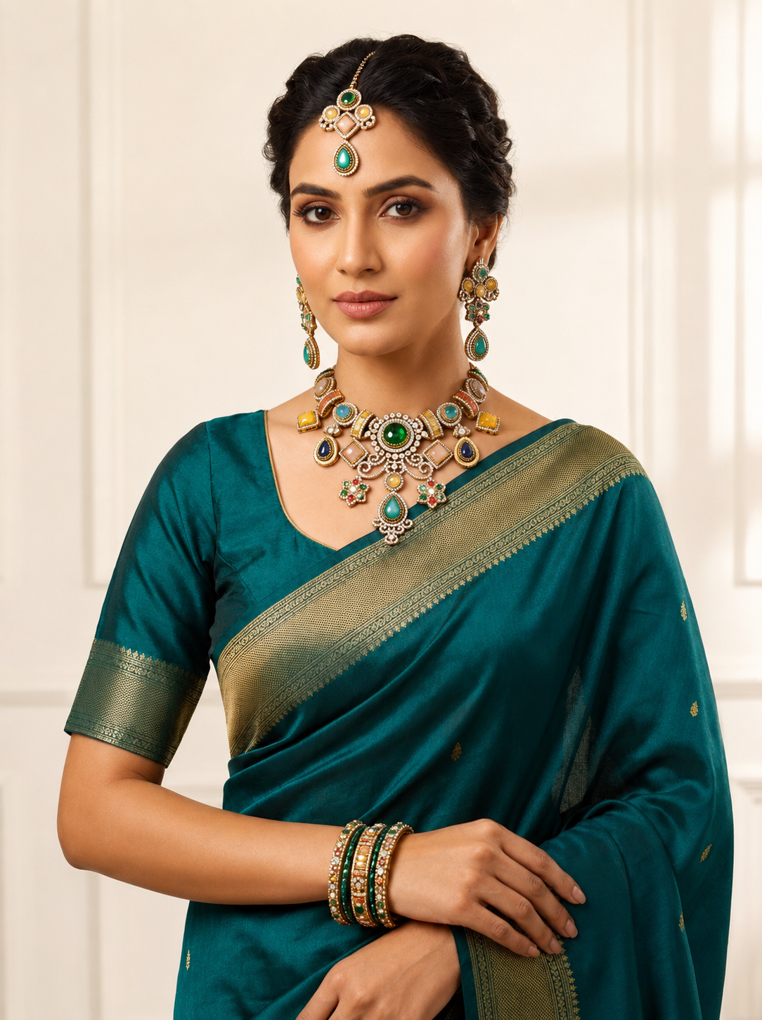 Emerald Center Stone Designer Necklace Set