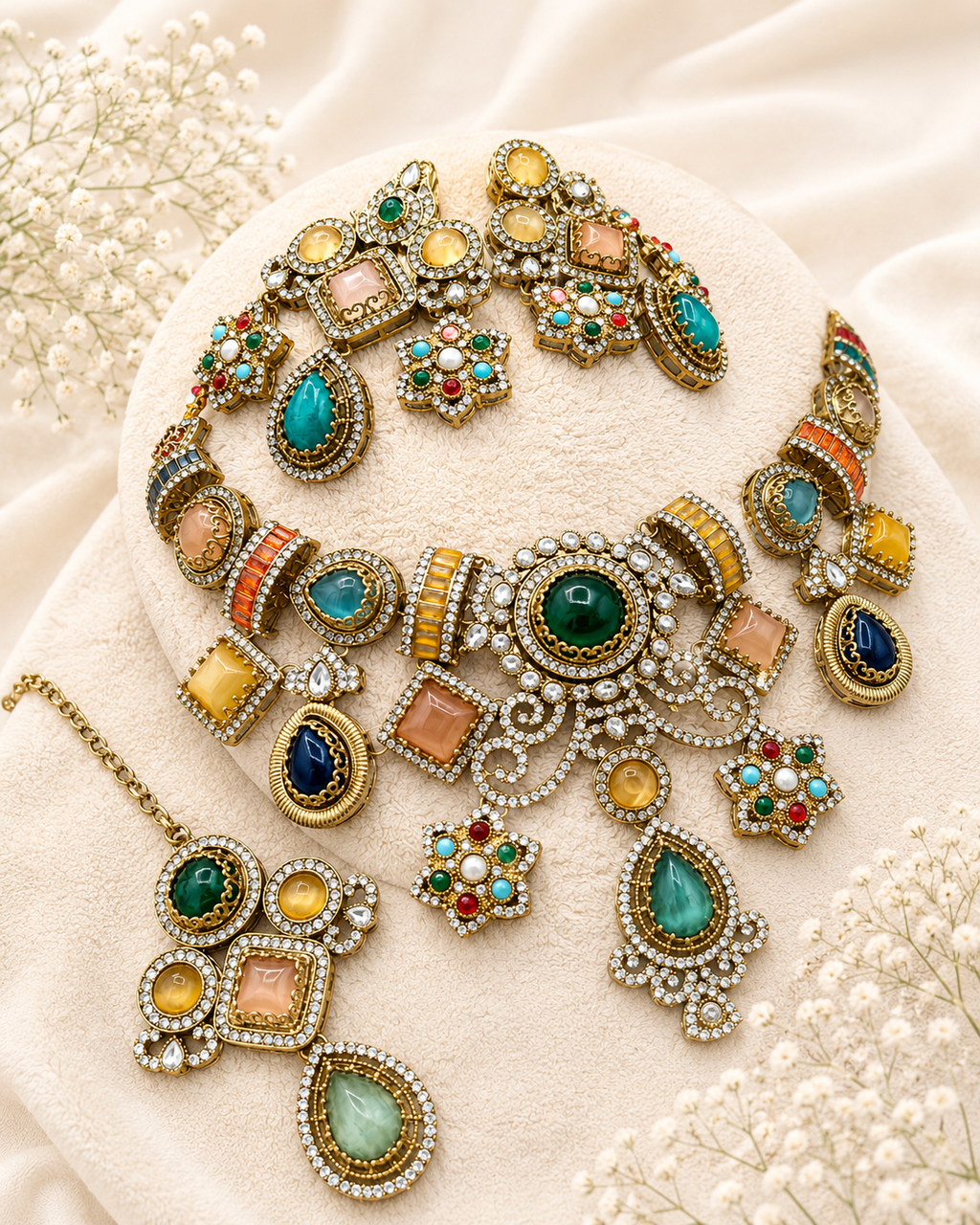 Emerald Center Stone Designer Necklace Set