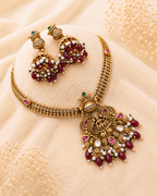 Antique Aasmani Ruby Pearl Necklace Set