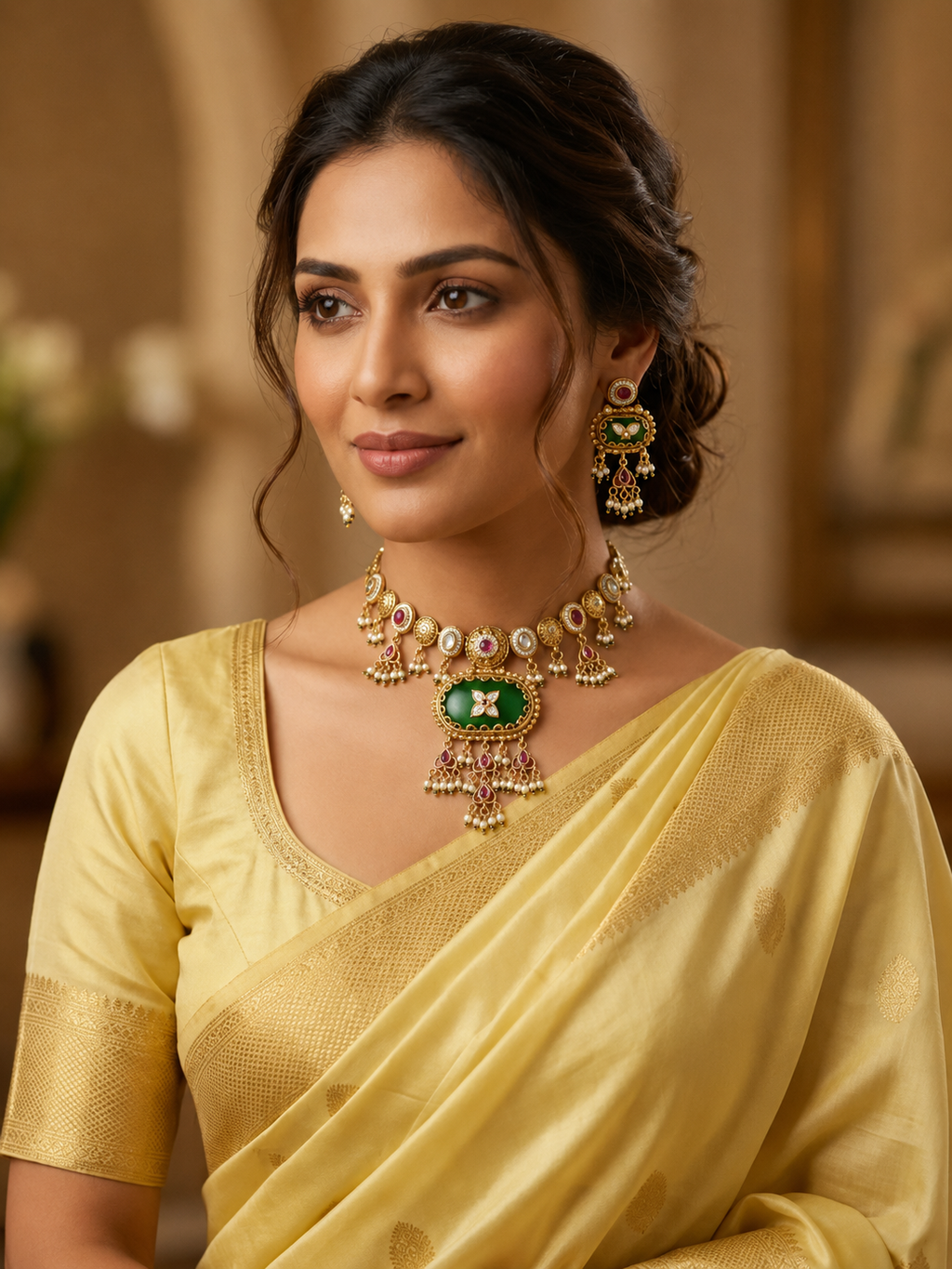 Royal Champagne Stone Necklace Set