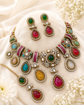 Ruby Emerald Teardrop Statement Necklace Set