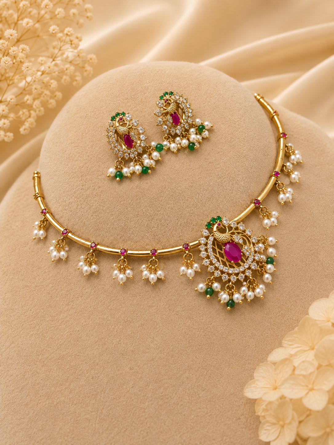 Peacock Pearl Pendant Set