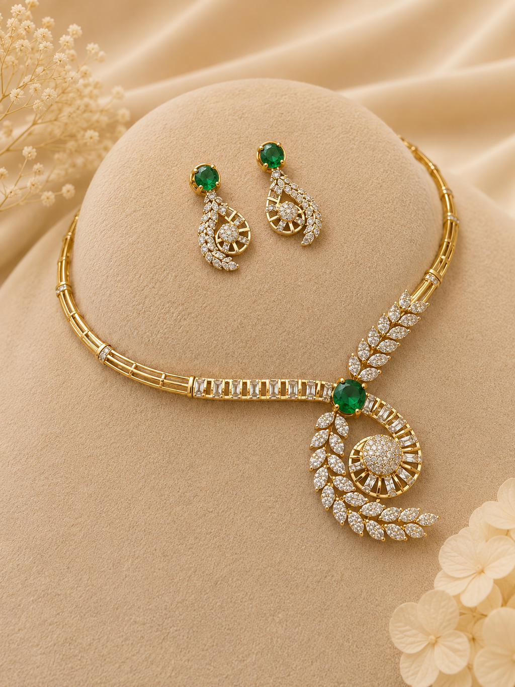 Emerald Leaf Pendant Set
