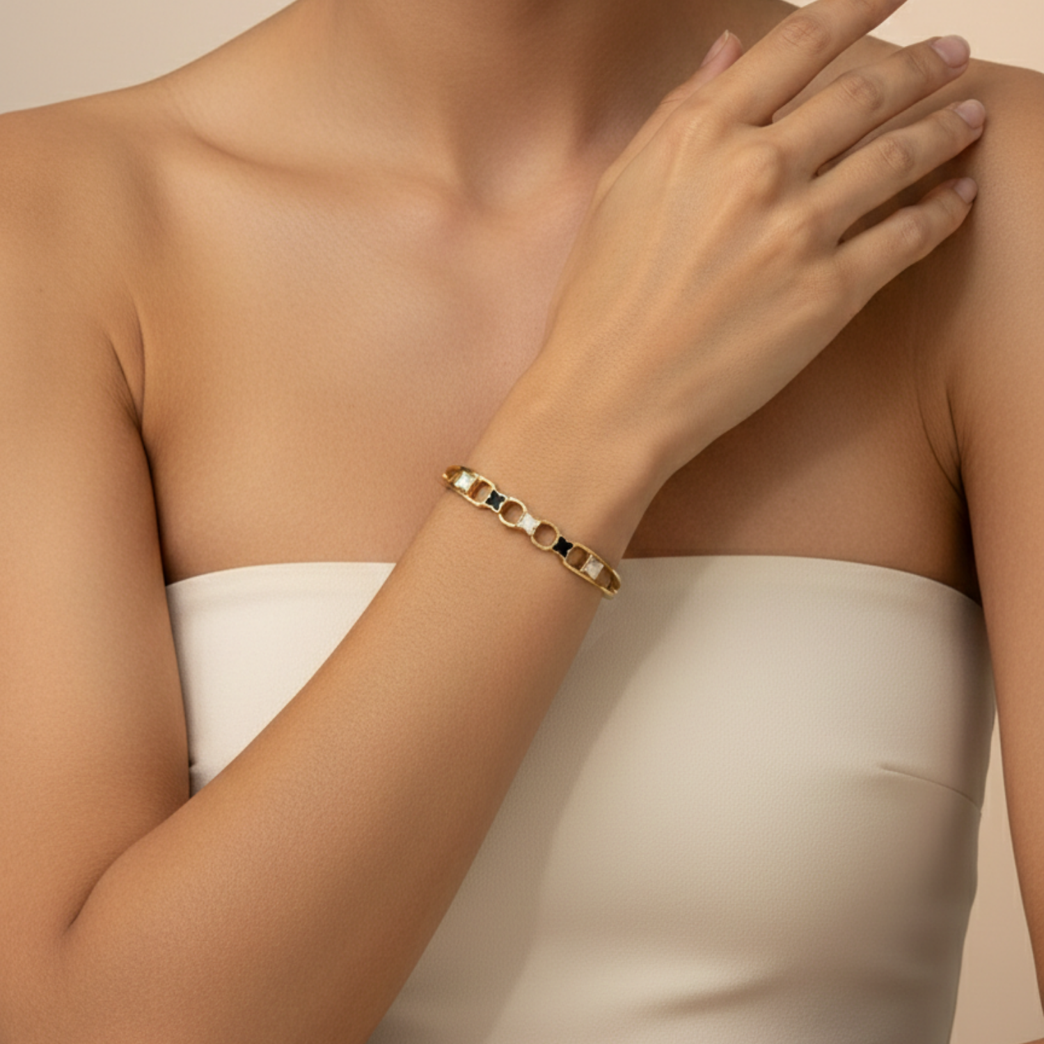 Clover Charm Openwork Bangle - Image 2