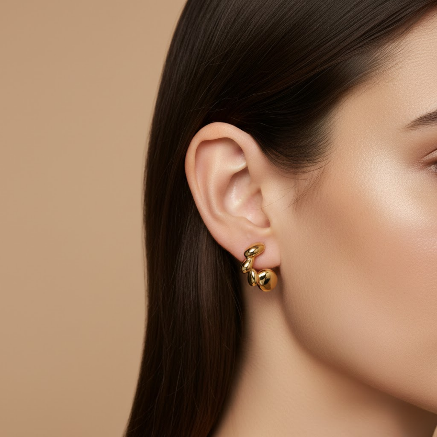 Golden Pebble Stud Earrings - Image 2
