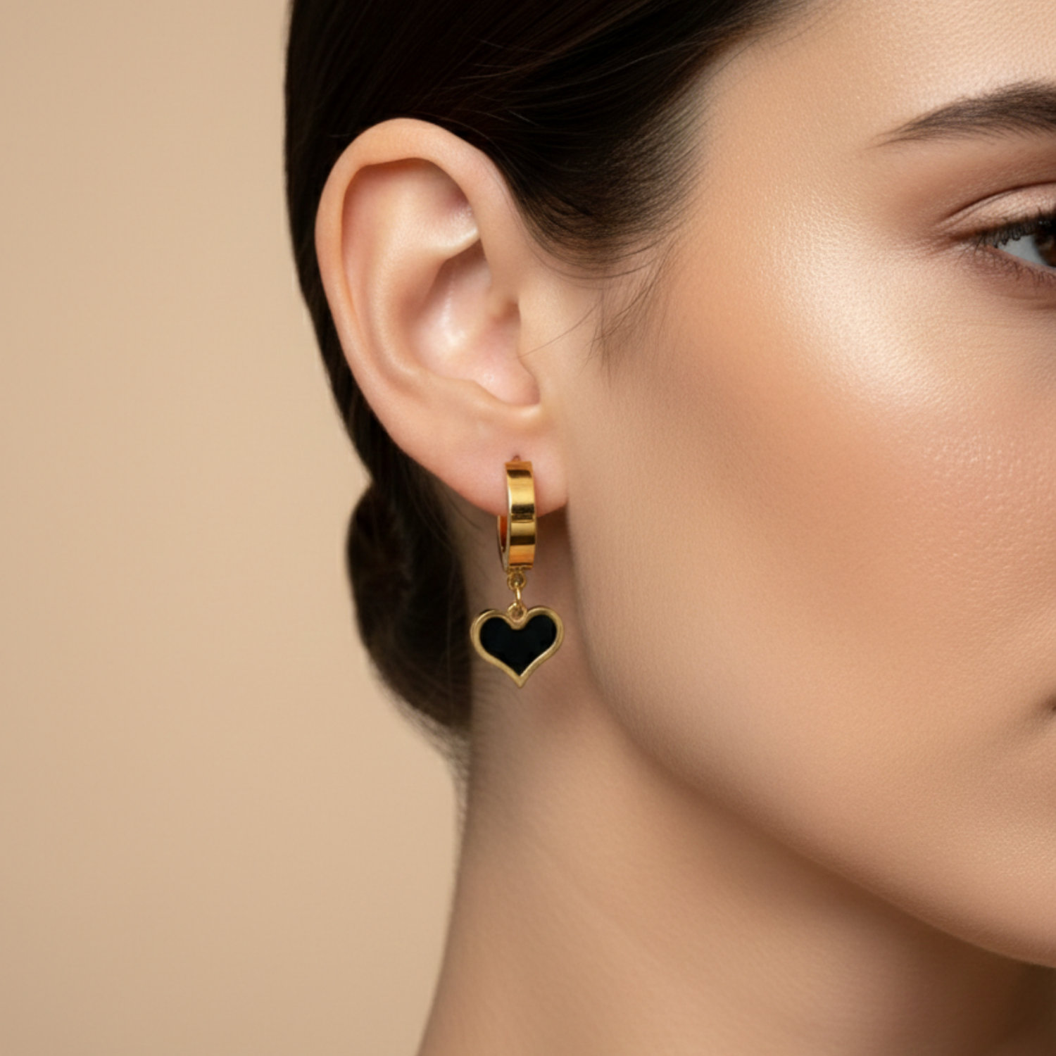 Black Heart Drop Huggies - Image 2